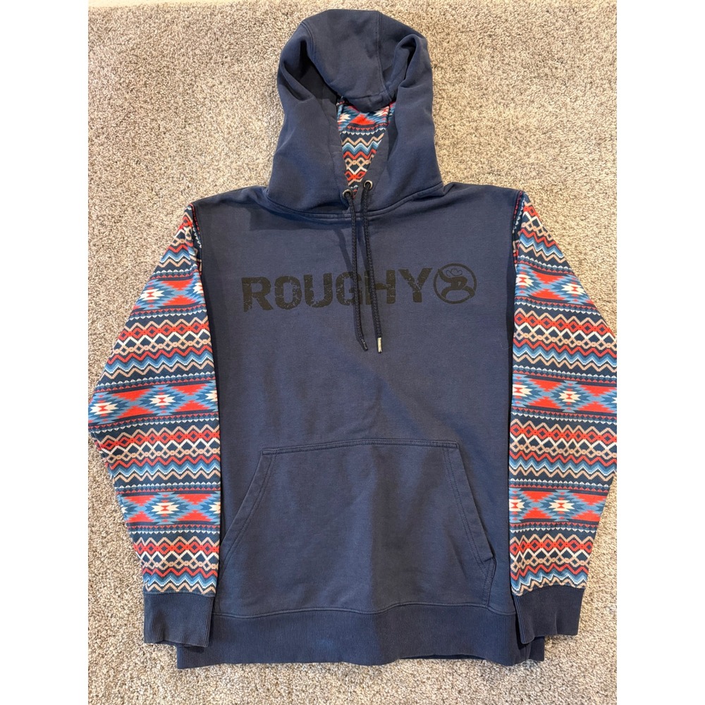 Hooey Hoodie Mens M Navy Roughy Southwestern Pattern Sleeve Pullover Sweatshirt
